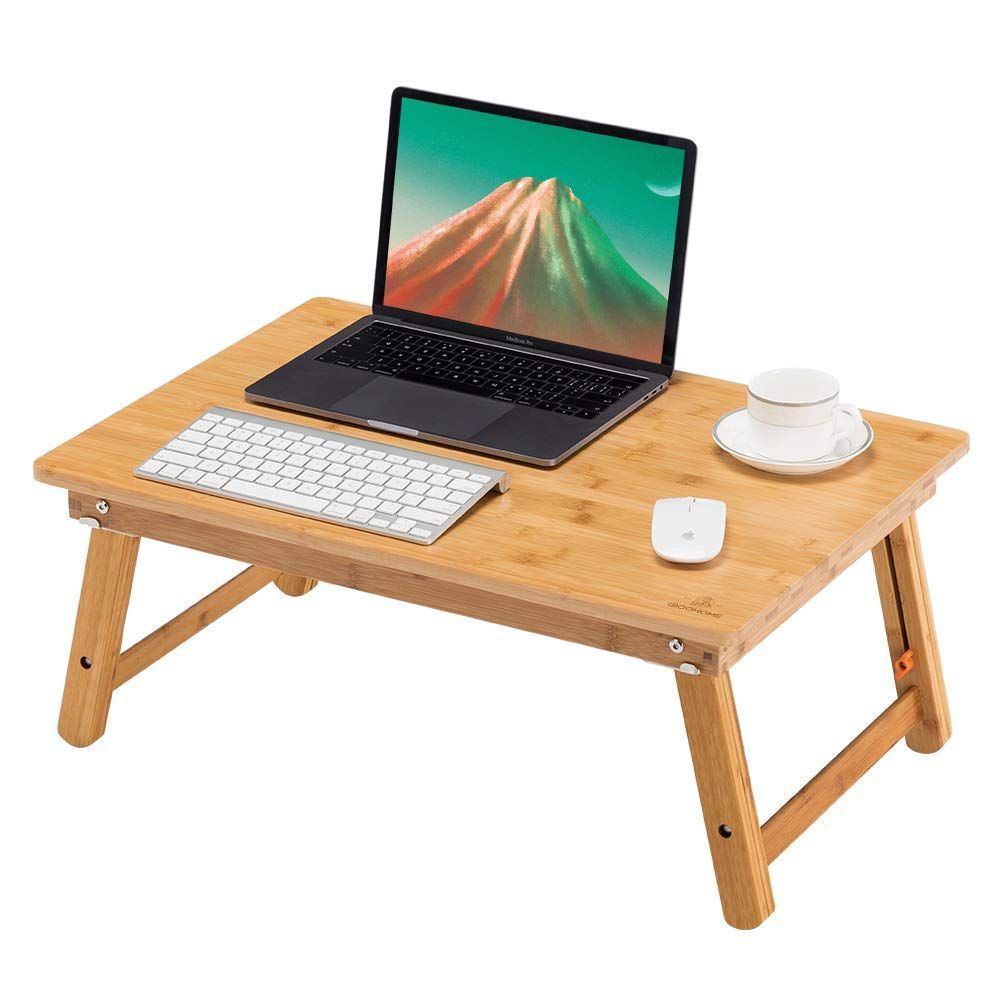 ノートパソコンデスク PCスタンド 傷付きにくい 竹製 ベッドテーブル ローテーブル 折りたたみ式 無段階高さ調整可能 姿勢改善 多機能 トレーテーブル ナチュラル シンプル デザイン キャン