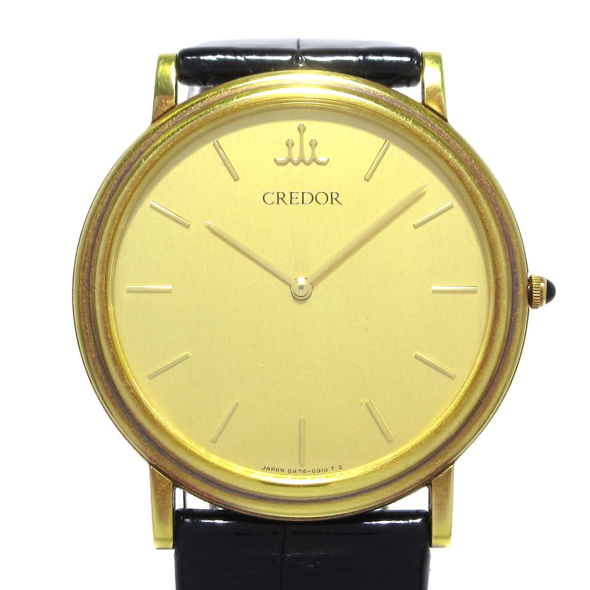 SEIKO CREDOR セイコークレドール 腕時計 - 5A74-0530 メンズ K18YG|記念日 イニシャル刻印|クロコベルト ゴールド