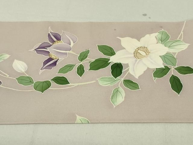 平和屋着物○塩瀬 九寸名古屋帯 手描き 草花文 正絹 逸品 DAAT7694ob