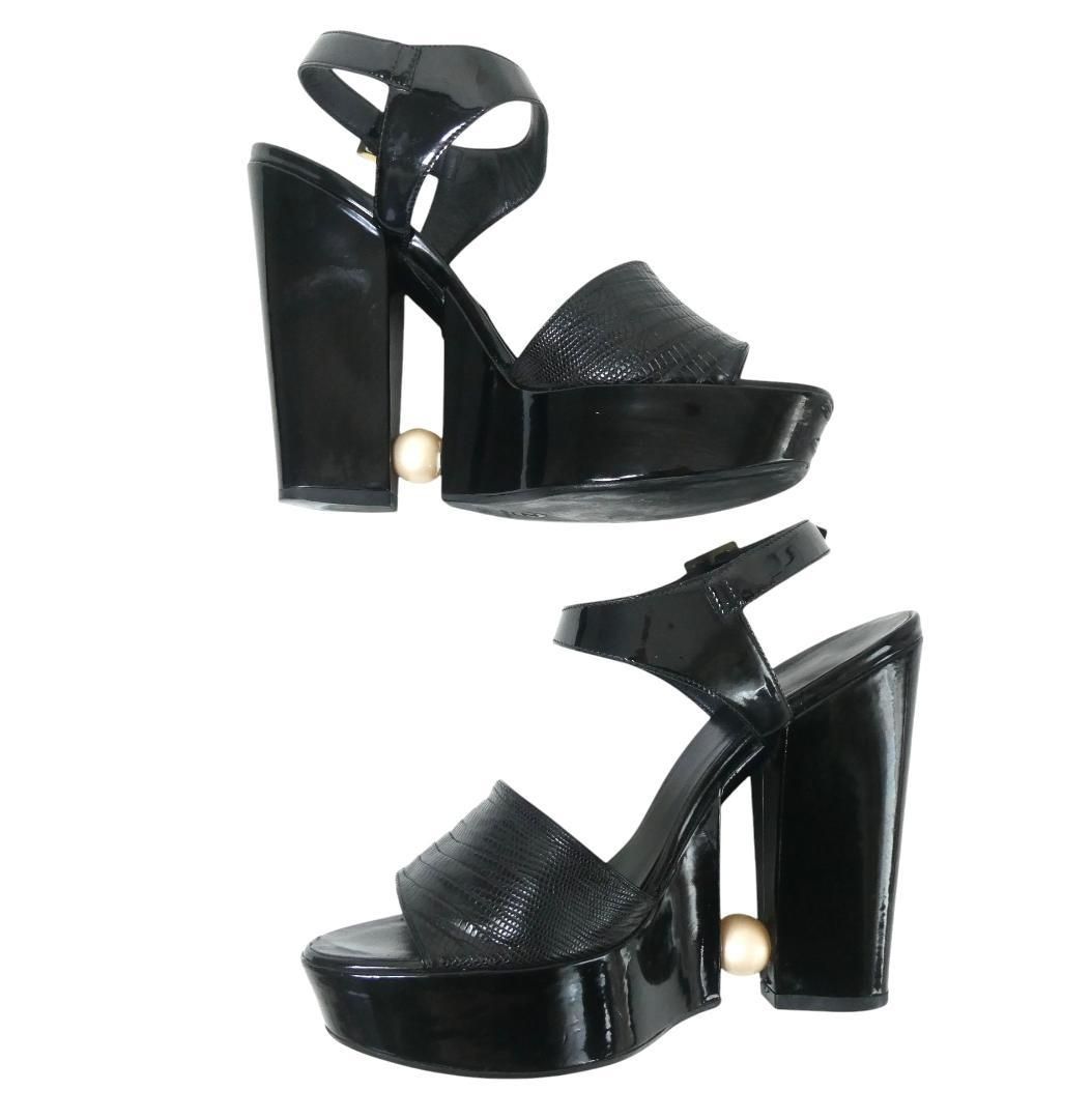 CHANEL シャネル サイズ38.5 約25.5㎝ レザー×エナメル パイソン型押し