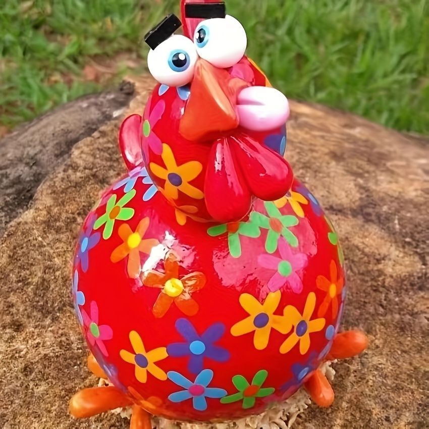 ガーデンオーナメント カラフルなニワトリ