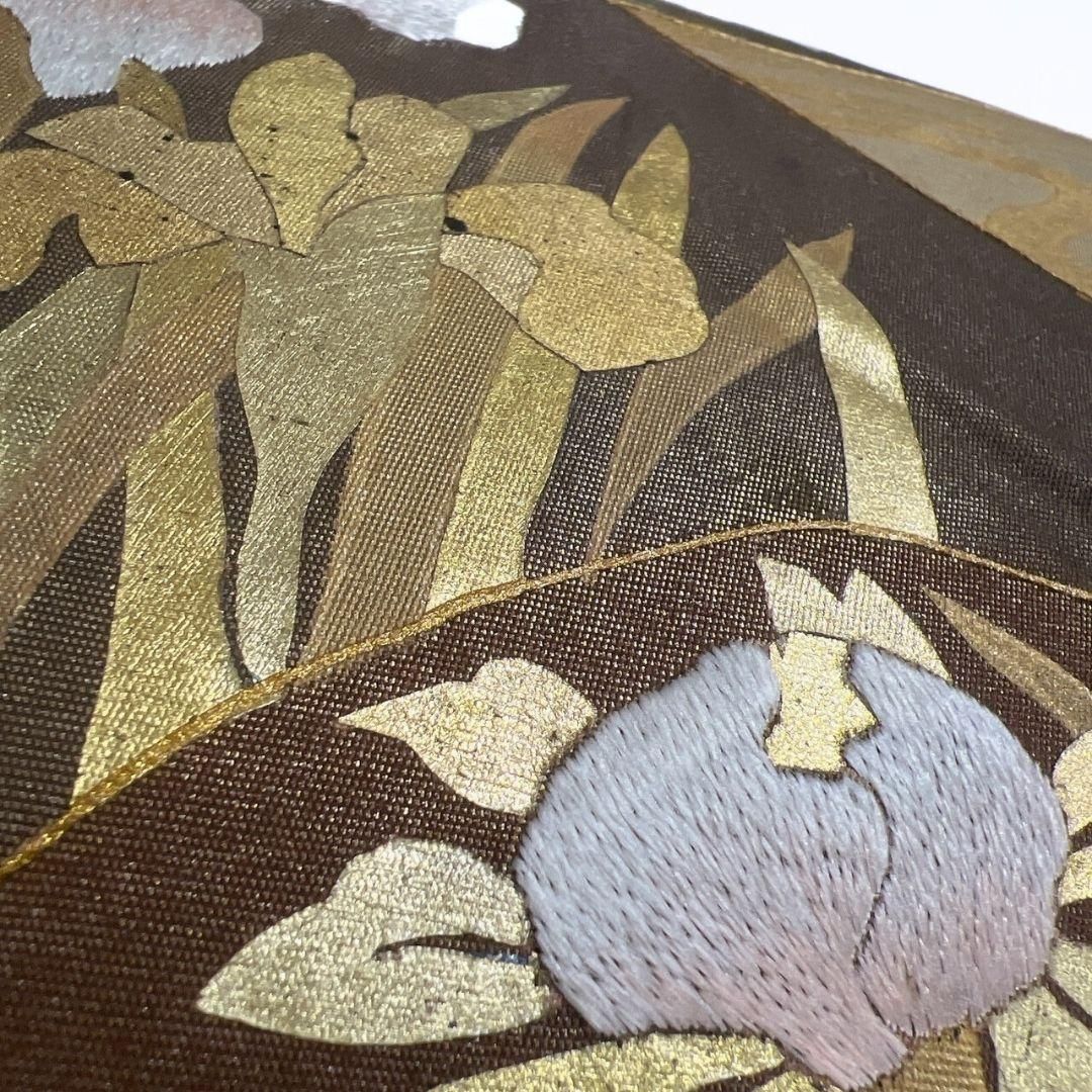 金彩　刺繍　金駒刺繍　椿　牡丹　藤　菊花　袋帯　着物　021a p 金彩刺繍金駒刺繍椿牡丹藤菊花袋帯着物021a p
