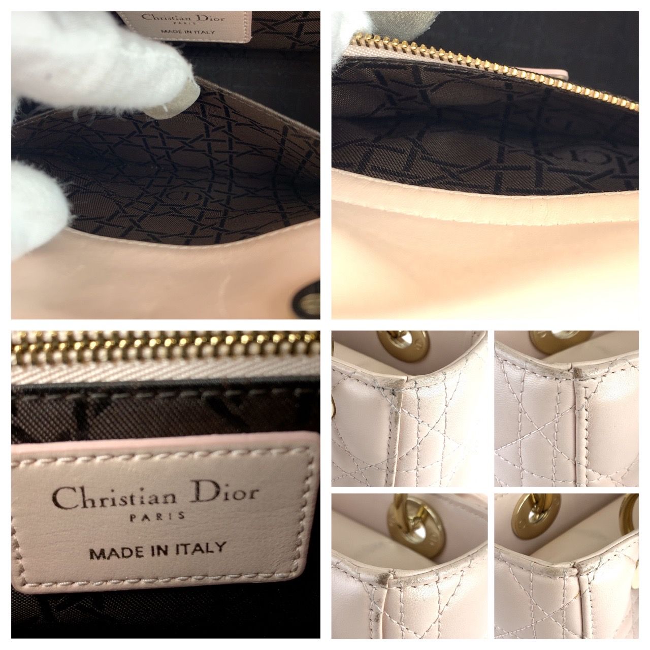 Christian Dior ディオール レディ ディオール スモールカナージュ ピンクベージュ ラムスキン ハンドバッグ トートバッグ  403246【中古】 - メルカリ