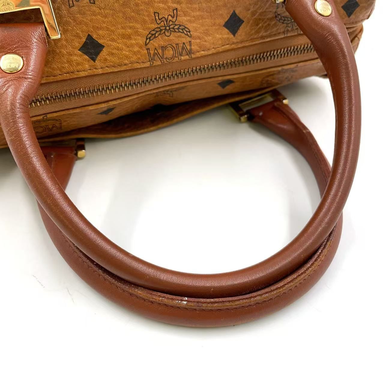 MCM ヴィセトス ハンドバッグ Visetos 総柄 ロゴプレート レザー