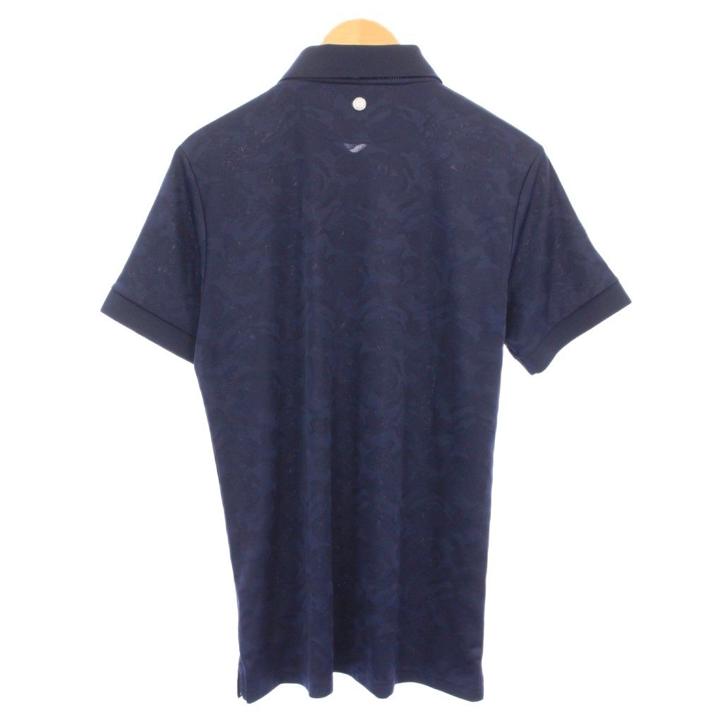 ブリーフィング BRIEFING ゴルフウェア ポロシャツ 半袖 レギュラーカラー ハーフボタン ストレッチ ロゴ カモフラ 迷彩柄 L 紺 ネイビー |BB