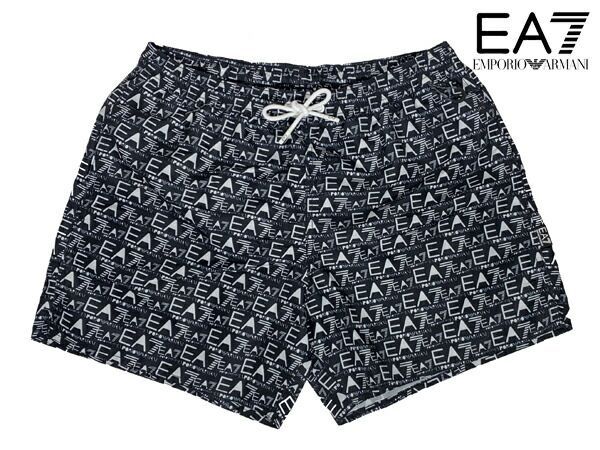 EA7 エンポリオ アルマーニ EA7 EMPORIO ARMANI 902000 3R748 23521 ダブルパターン EA7 ロゴ柄 メンズ ブラック系 スイムウエアー メンズ48サイズ 日本Mサイズ程度 水着 サーフパンツ スイムショーツ