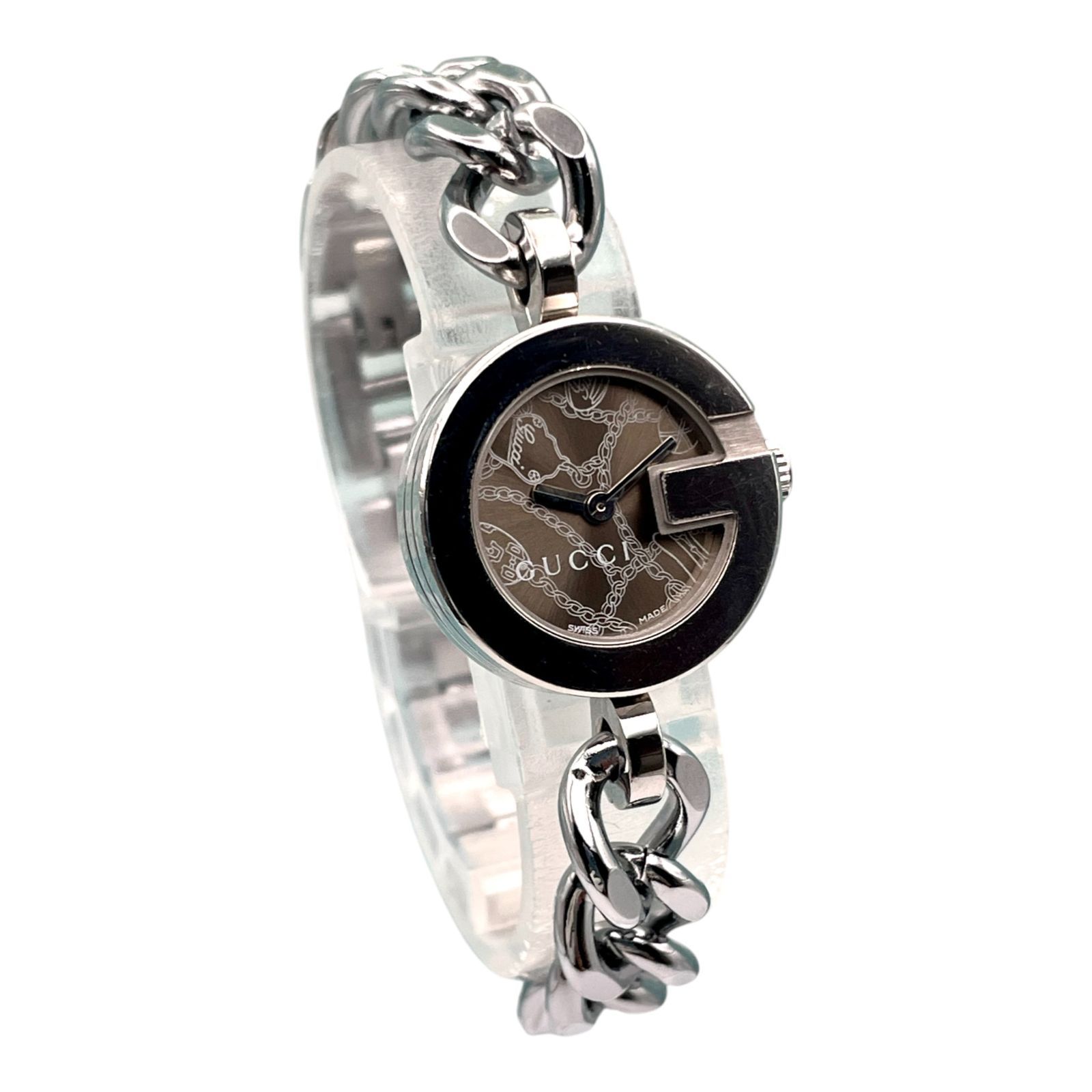 グッチ レディース 腕時計 107 Gフェイス チェーンウォッチ 美品 稼働 グッチ 107 レディース 時計 Gフェイス チェーン シルバー文字盤