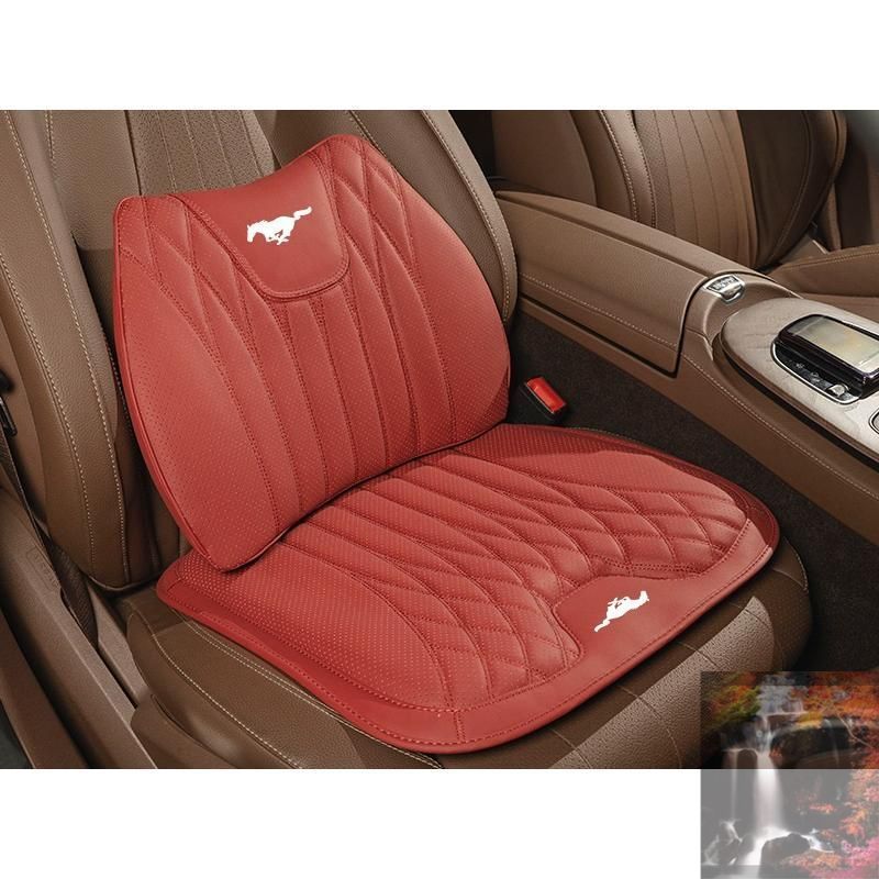 【美品?新品未使用】 ◆フォード?マスタング◆レッド◆シートクッション 車用 シートカバー ナッパ レザー 腰当て 滑り止め 弾性 座布団1点+腰クッション1点 CCYKDQ111