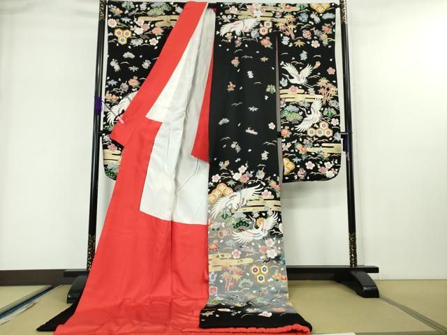 平和屋着物●お引きずり・お引き摺り・訪問着　和装　結婚式　舞妓　芸妓　芸者　衣装　松竹梅　黒地　金彩　AABH9592ck 平和屋着物○お引きずり・お引き摺り・訪問着 和装 結婚式 舞妓 芸妓