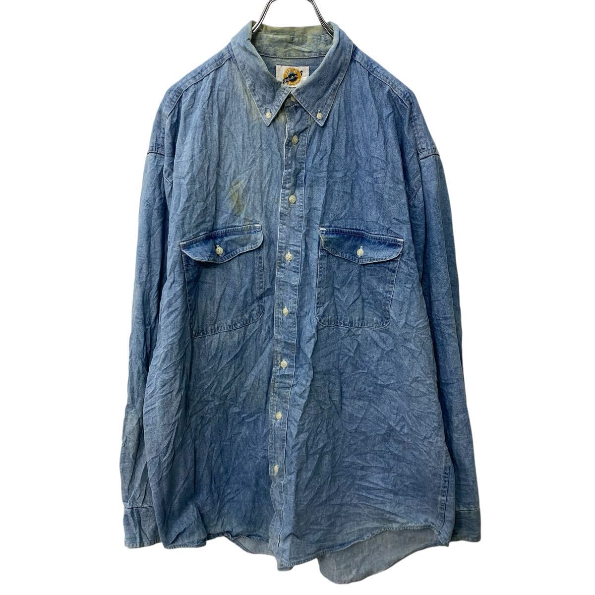 FIELD gear 長袖 ダンガリーシャツ LT ライトブルー 色落ち