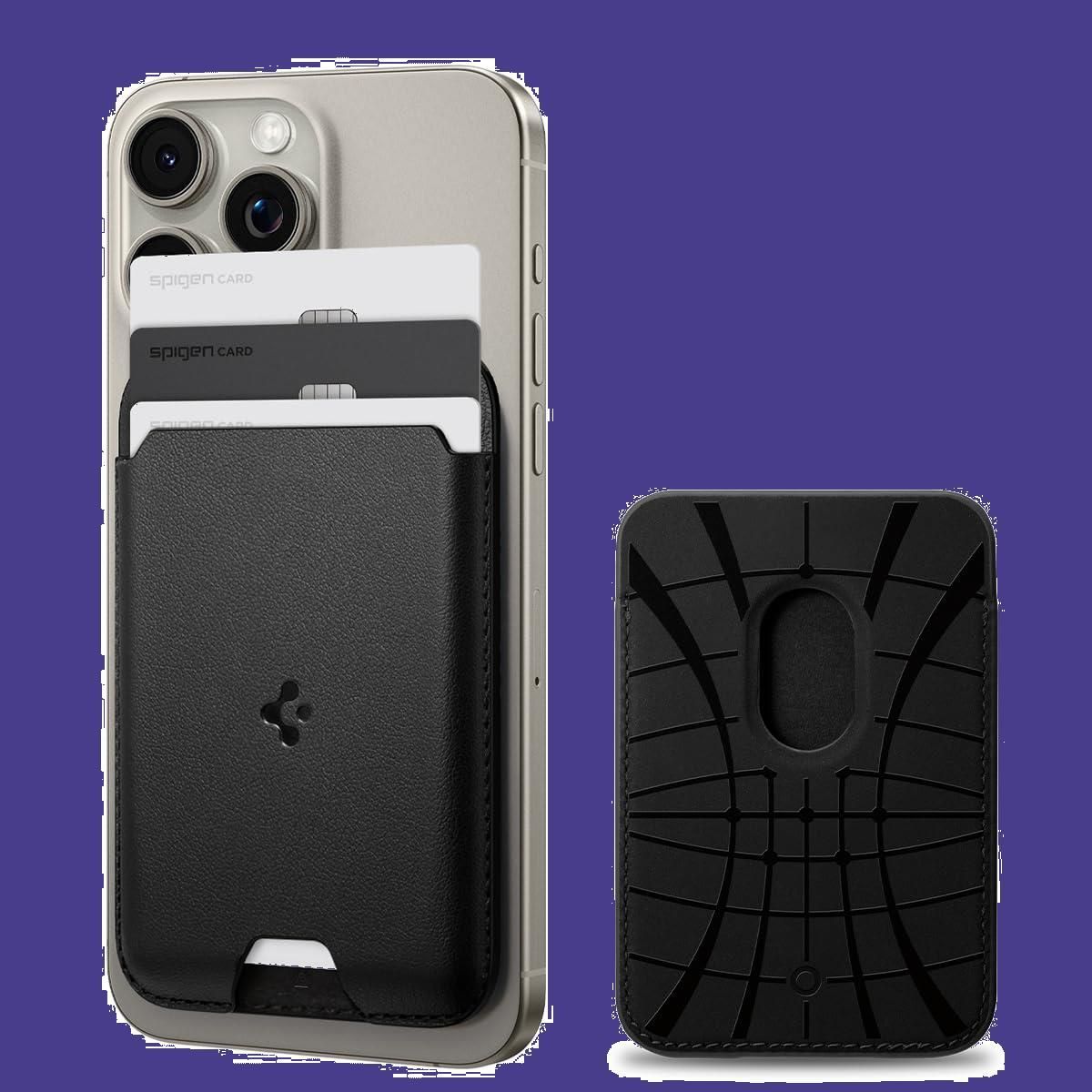 【特価商品】[Spigen] MagSafe対応 カードケース 【カード3枚 カード入れ】 マグネット内蔵 高級レザー 磁気シールド スリム 背面 ウォレット iPhone 15 iPhone 14 iPhone 13 iPhone 12 対応 マグネッ