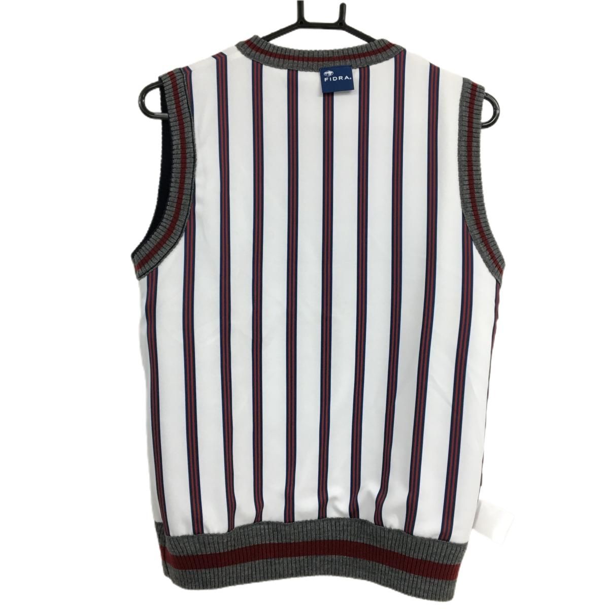 SALE価格【超美品】フィドラ リバーシブルベスト グレー×レッド×ネイビー Vネック ニット 内側ストライプ メンズ M ゴルフウェア FIDRA