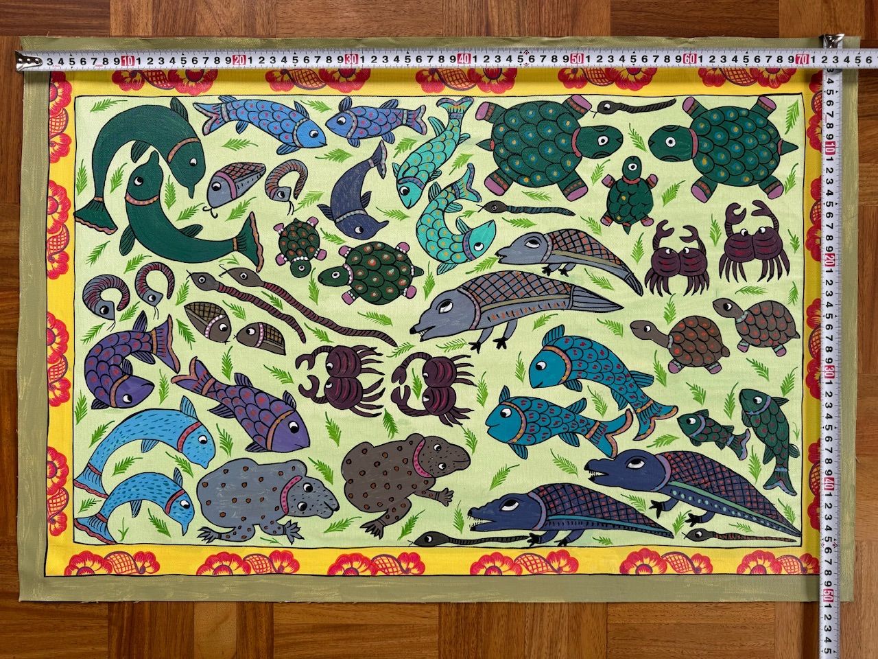 ミティラー マドゥバニ インド ネパール 象 花 鳥 魚 亀 ヘビ カニ