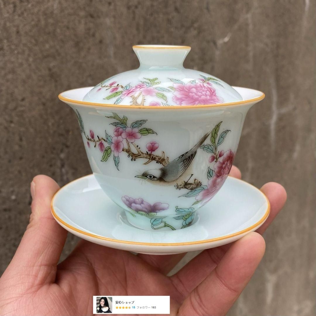景徳鎮 陶磁器 粉青花鳥蓋碗 中国茶器 煎茶器 新品未使用 - メルカリ