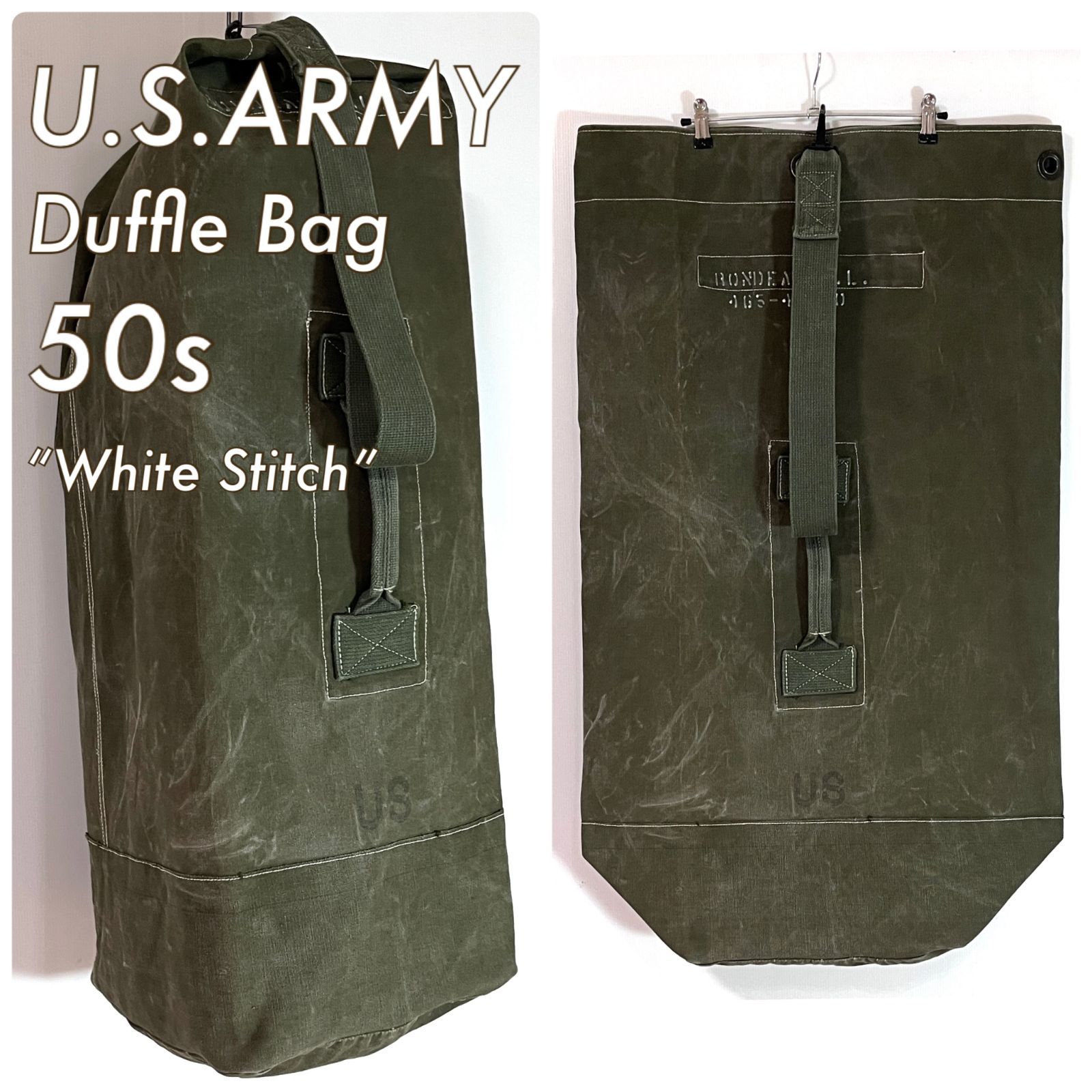 50s U.S.ARMY 米軍実物 USステンシル ホワイトステッチ ヴィンテージ ミリタリー ダッフルバック コットンキャンバス バラックバッグ bag TYPE1 1st 1950年代 OG-107 Vintage 1950s p25053248