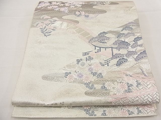 平和屋着物◎六通柄袋帯　唐織　遠山花文　銀糸　正絹　逸品　DABE3817qp 平和屋着物□六通柄袋帯 唐織 遠山風景文 銀糸 逸品 n-da0002 - メルカリ