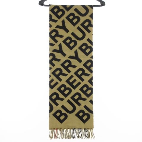 極美品▼BURBERRY バーバリー カシミヤ100% 現行品 チェック柄 ロゴ フリンジ リバーシブル マフラー ブラック グレー 箱付き  スコットランド製 正規品 メンズ