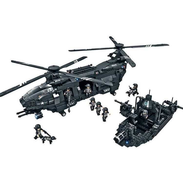 LEGO 互換 SWAT 警察 特殊部隊 大型輸送機 ヘリコプター ボート ミニフィグ付 スワット 子供 男の子 互換品 人形 誕プレ 軍隊 兵隊  武器 兵士 銃