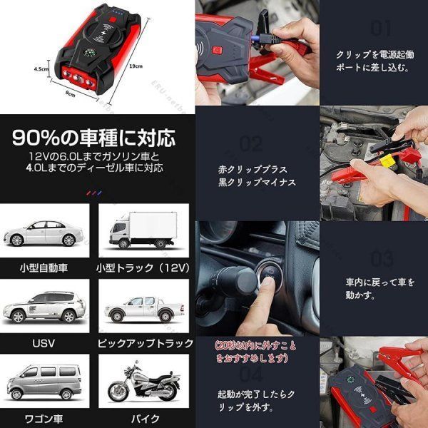 ジャンプスターター 39800mAh 12V車用 充電器　エンジンスタータ ピーク電流800A 緊急始動 安全ハンマー内蔵 モバイルバッテリー