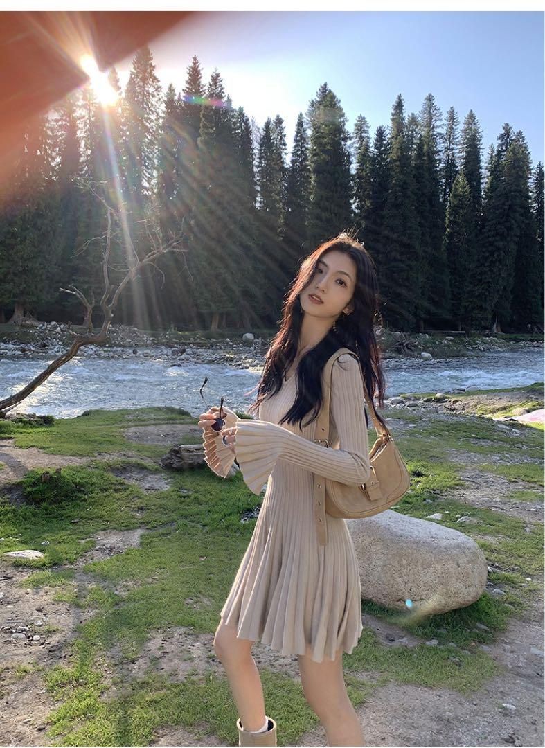 ♥ 大人可愛いミニニットワンピース 春お出かけデートに最適高見えデザイン