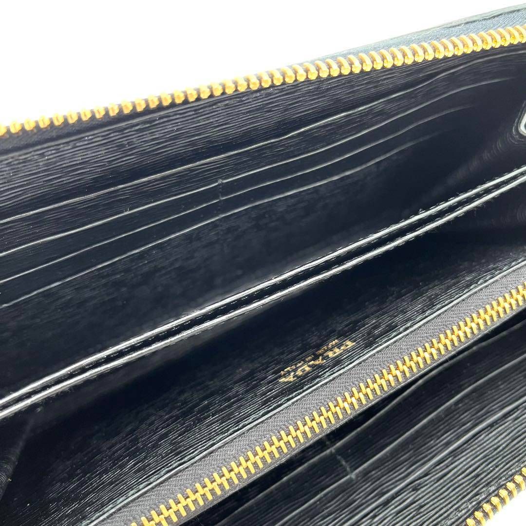 PRADA ブラックレザー長財布 ゴールドロゴ PRADA プラダ 長財布 三角