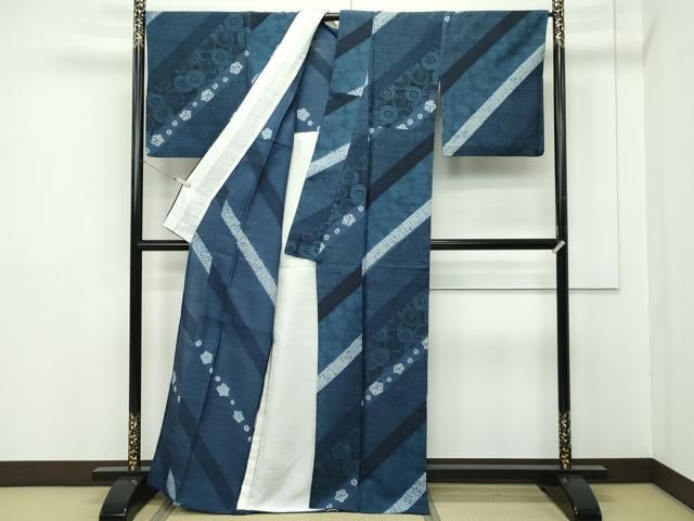 平和屋着物□極上 伝統工芸士 七代目 吉澤与市 紬 単衣 絞り 草木文