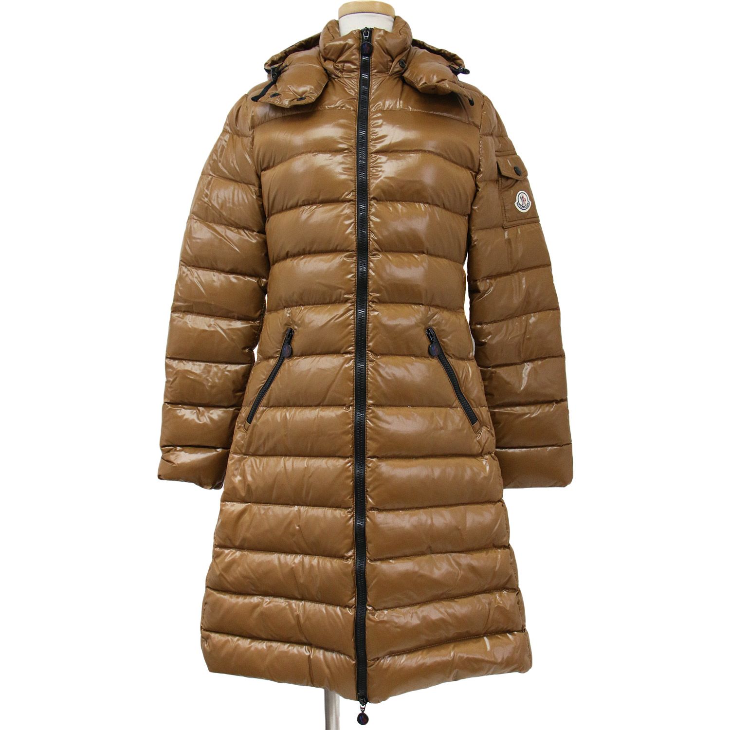 MONCLER モンクレール ダウン コート ブラウン 0(XS) ロング スタンド 