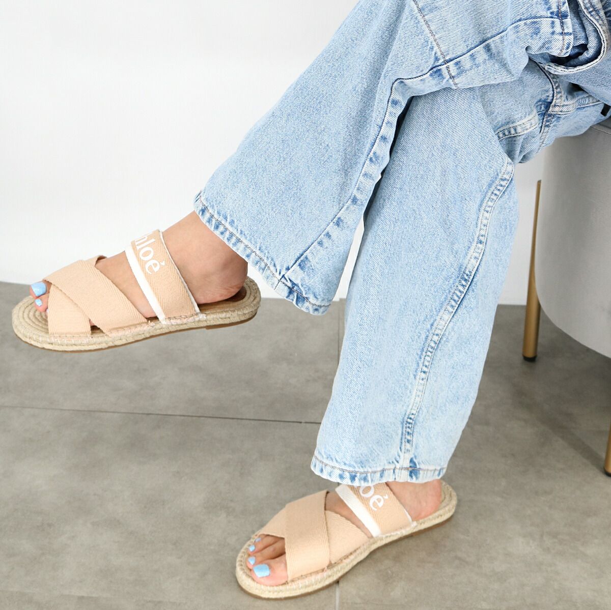 CHLOE KIDS クロエ キッズ フラットサンダル C20512 大人もOK ジュートサンダル ロゴ 靴 シューズ レディース 子供 ガールズ ベージュ