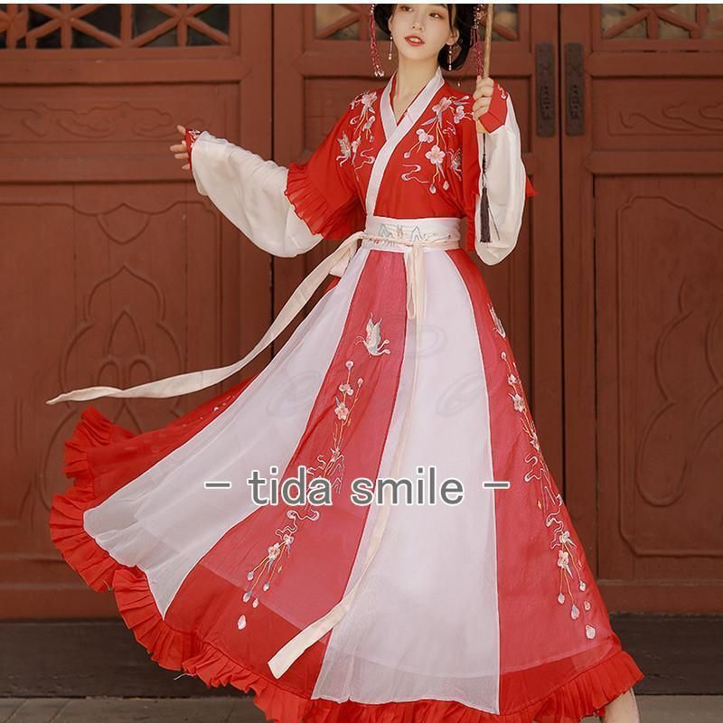 唐装漢服 レディース チャイナドレス 中華服 斜め襟 広い袖 引き裾 前開き ス＋スカート コスプレ衣装 イベント 学園祭 写真 撮影 おしゃれ 唐装漢服 レディース チャイナドレス 中華服 斜め襟 広い袖 引き