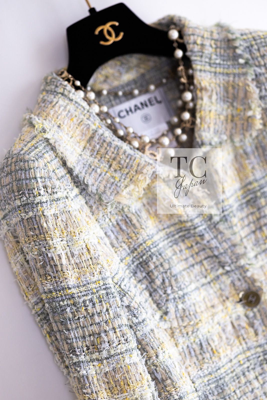 シャネル ジャケット CHANEL グレー イエロー ミント ツイード