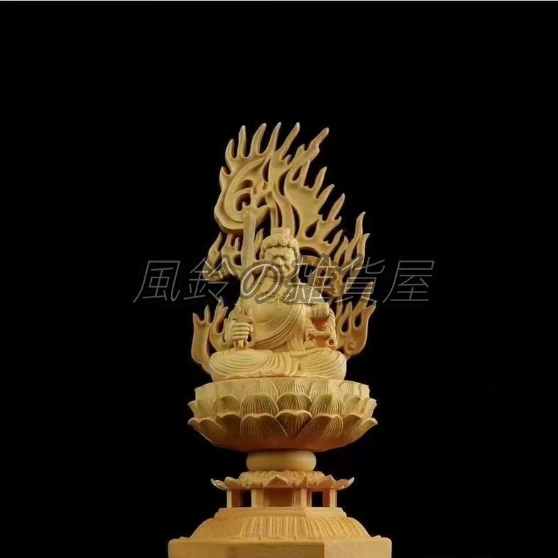 新品未使用】木彫仏像 不動明王 不動明王像 檜木 高約28cm 精密