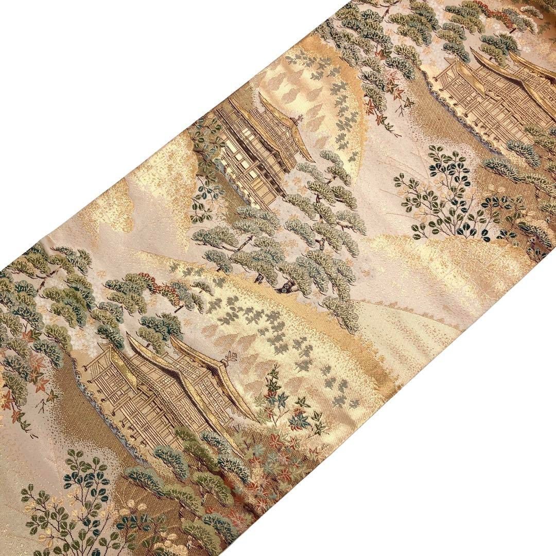 袋帯 本金二重箔 金閣寺 松 萩 金糸 薄香色 ガード加工 O-3557 - メルカリ 