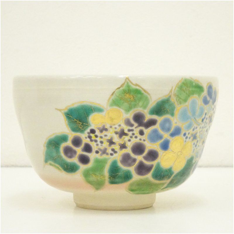 【茶碗　色絵　紫陽花】押小路窯　庄左ェ門 京焼 押小路窯 庄左エ門造 色絵紫陽花茶碗（共箱） 茶道 抹茶