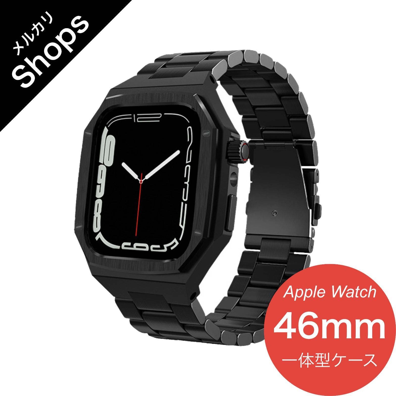 【Apple Watch Series 10・46mm】アップルウォッチ バンド カバー ベルト ケース 一体型 ステンレス セット チタン おしゃれ 防水 高級（ブラック）❶