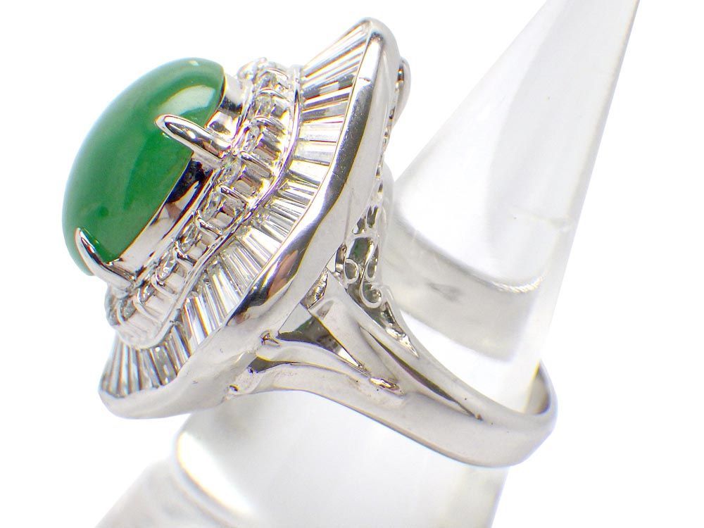 翡翠 ダイヤモンドリング Pt900 24.9g 12号 鑑別書付き Jewelry Jade7.52ct Dia3.04ct Ring