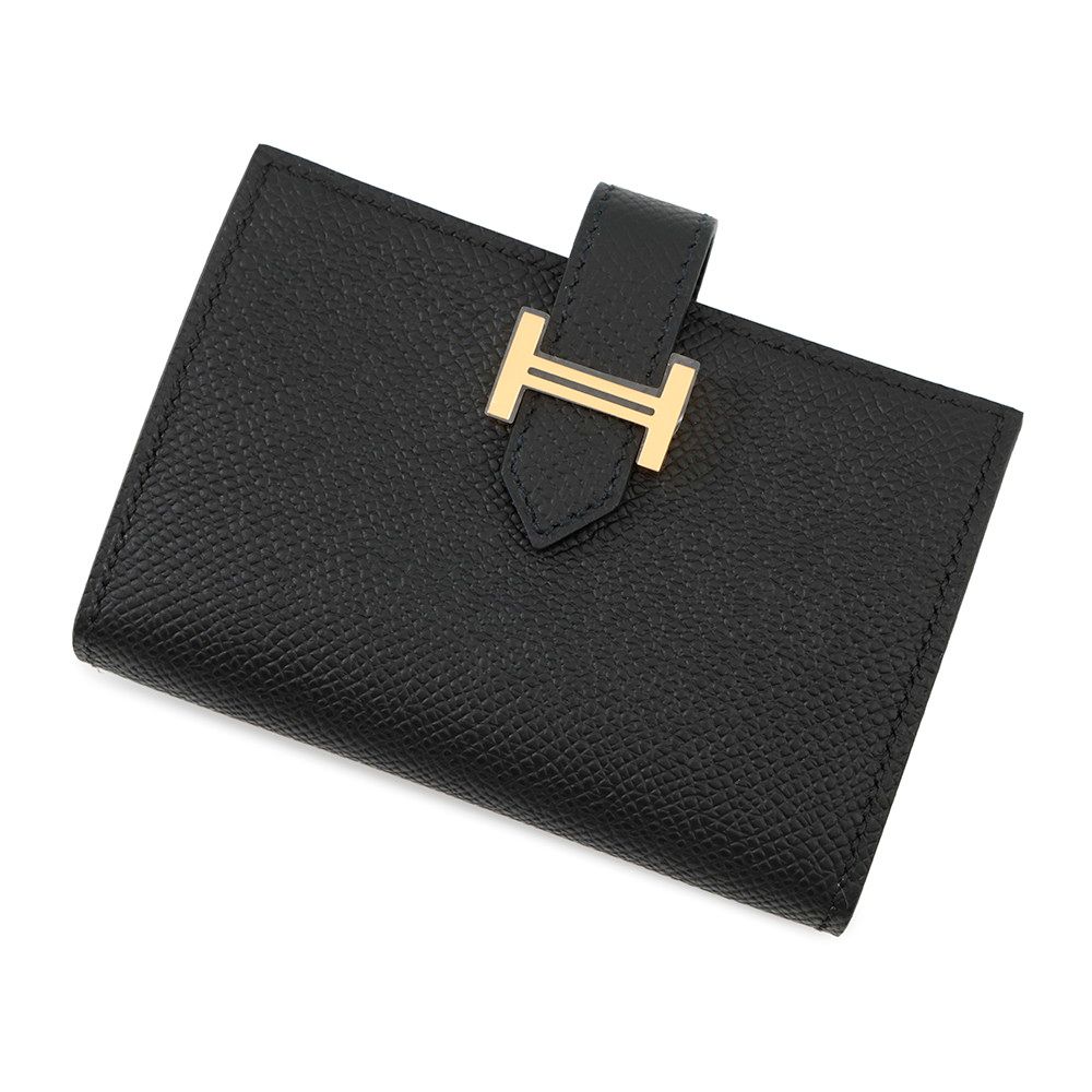 エルメス カードケース ベアン ミニ 小銭入れ付き ブラック|ゴールド金具 エプソン K刻印 HERMES 名刺入れ コインケース 黒