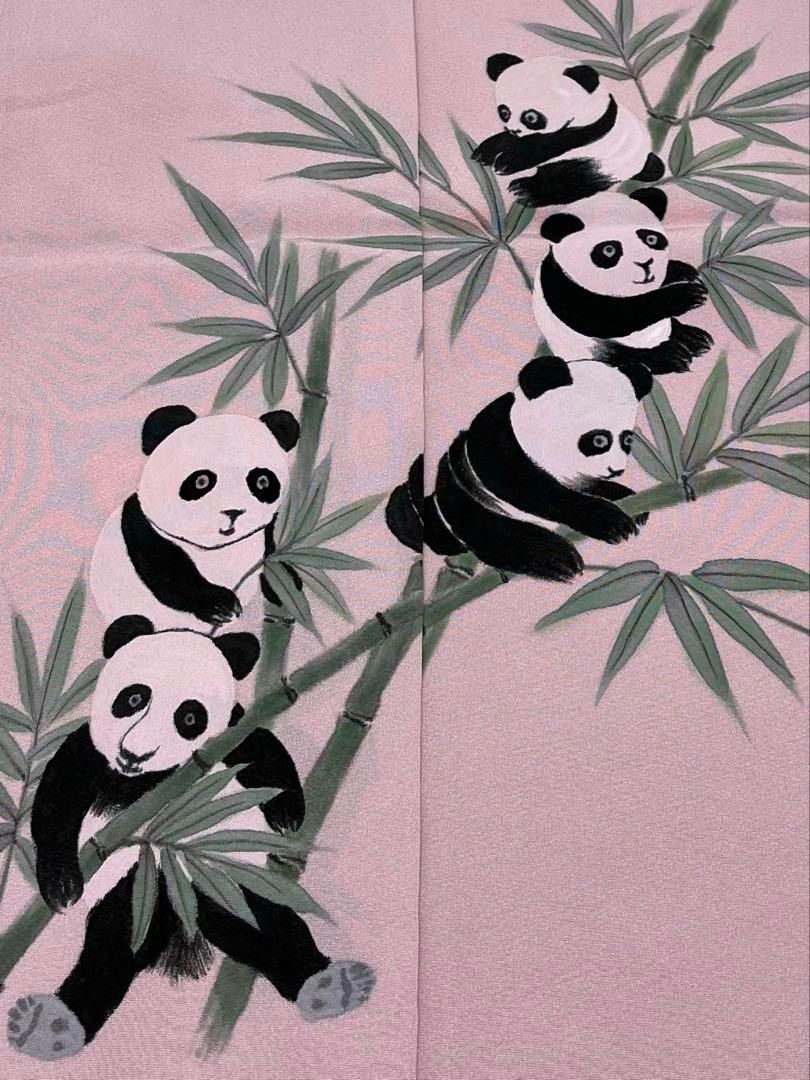 手描き 訪問着 仮絵羽 未仕立て品 パンダ 正絹 八掛付き 舞台衣装 大衆演劇 付け下げ訪問着 仮絵羽 未仕立て 手描き パンダ 正絹 舞台衣装 大衆