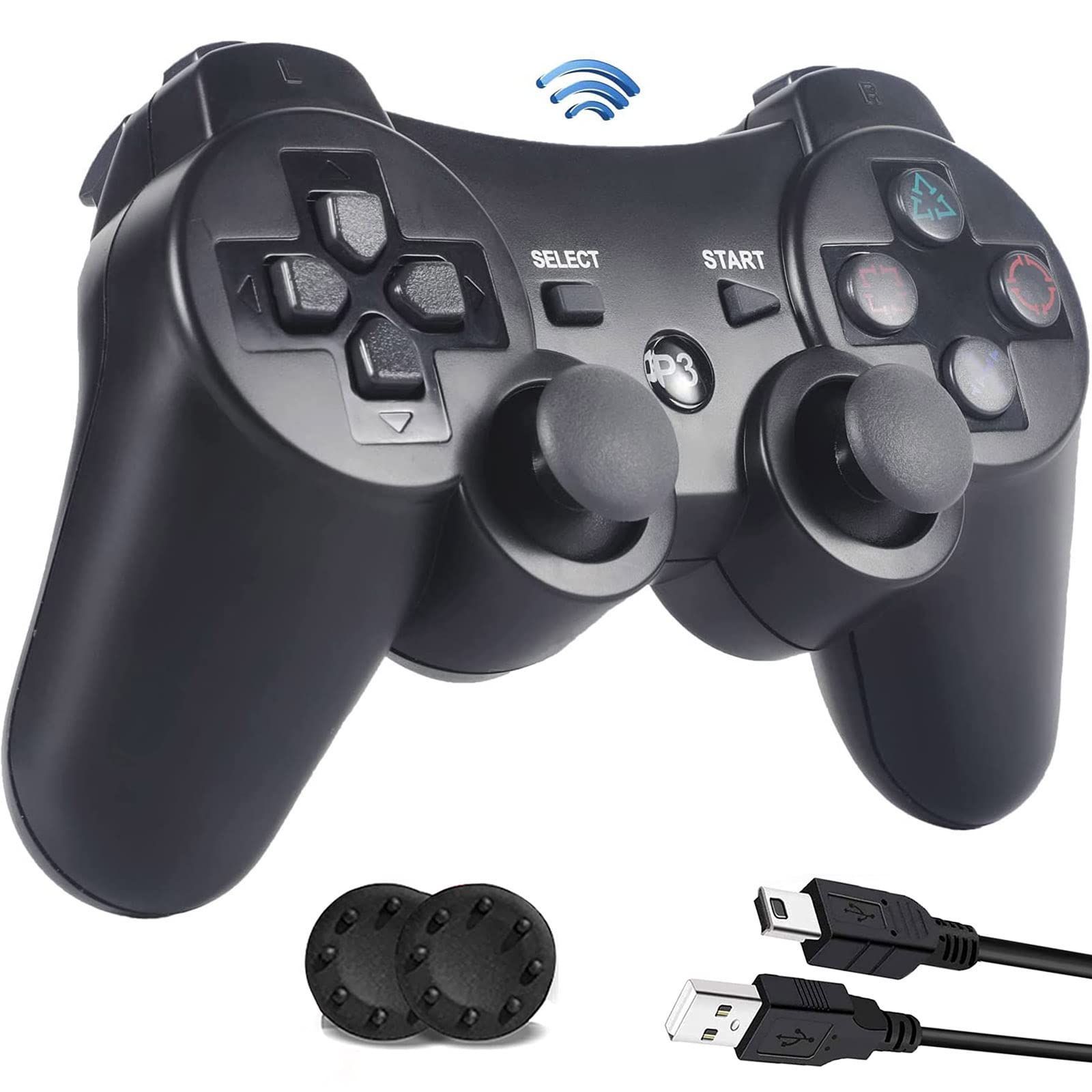 ゲームパッド ワイヤレス USB 振動機能 ケーブル Bluetooth PS3 PS3 ワイヤレスコントローラー コントローラー アシストキャップ コントローラー【2022アップグレード版】DUALSHOCK3用 2枚付き Ｅｌｎ