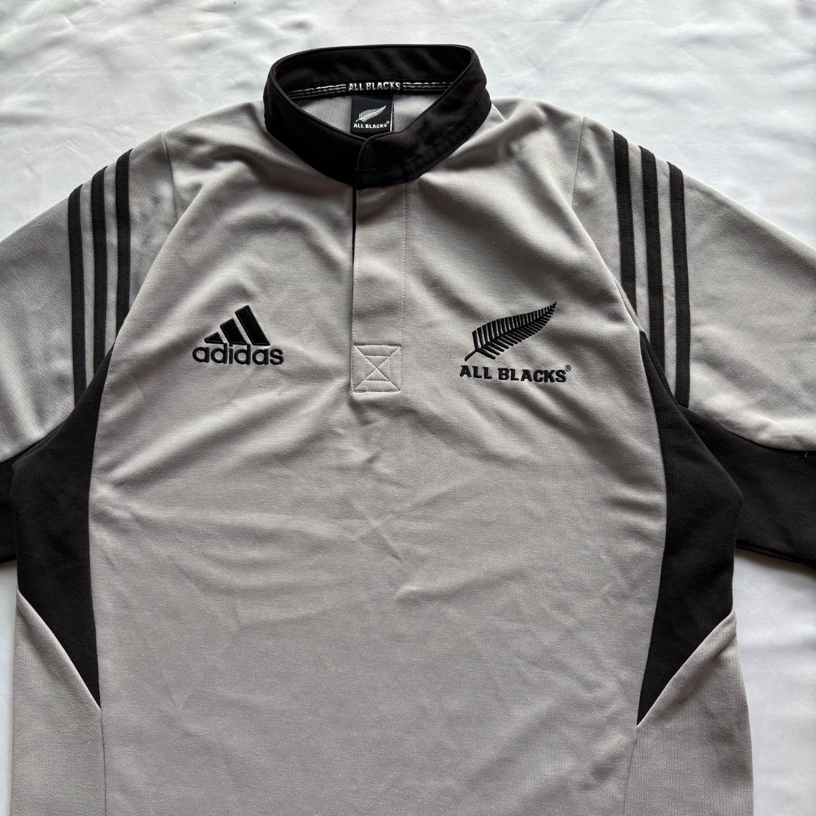 00s adidas “New Zealand ALL BLACKS” S/S Stand Collar Rugby