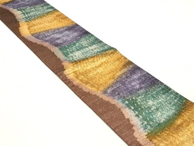 平和屋着物●両面 半幅帯 霞間道 金通し地 正絹 ♥ DAAY0198ob