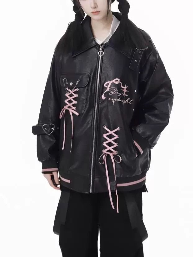 リボン♡革ジャン 合皮 ジャケット アウター サブカル ゴスロリ