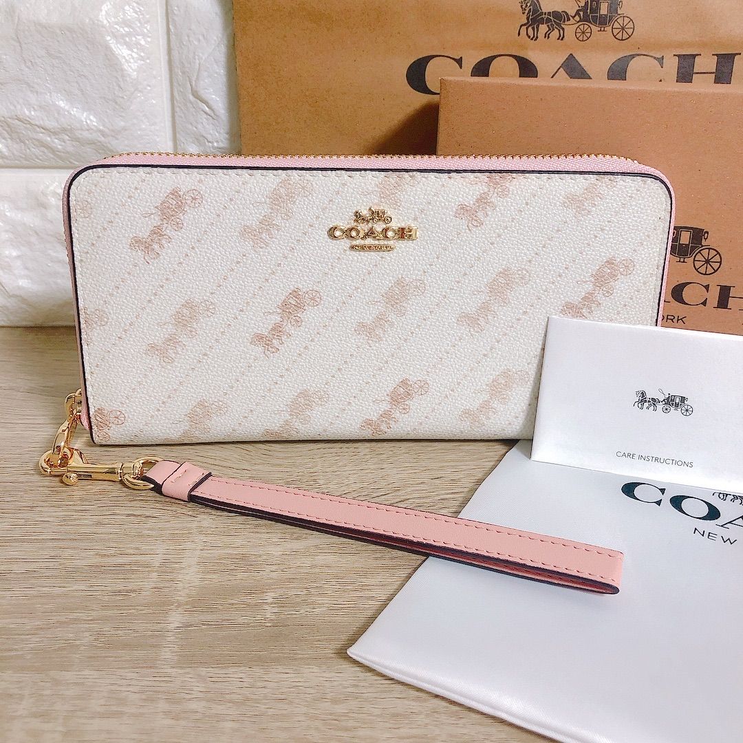 新品未使用】COACH 長財布 馬車ロゴ ホースアンドキャリッジ ピンク