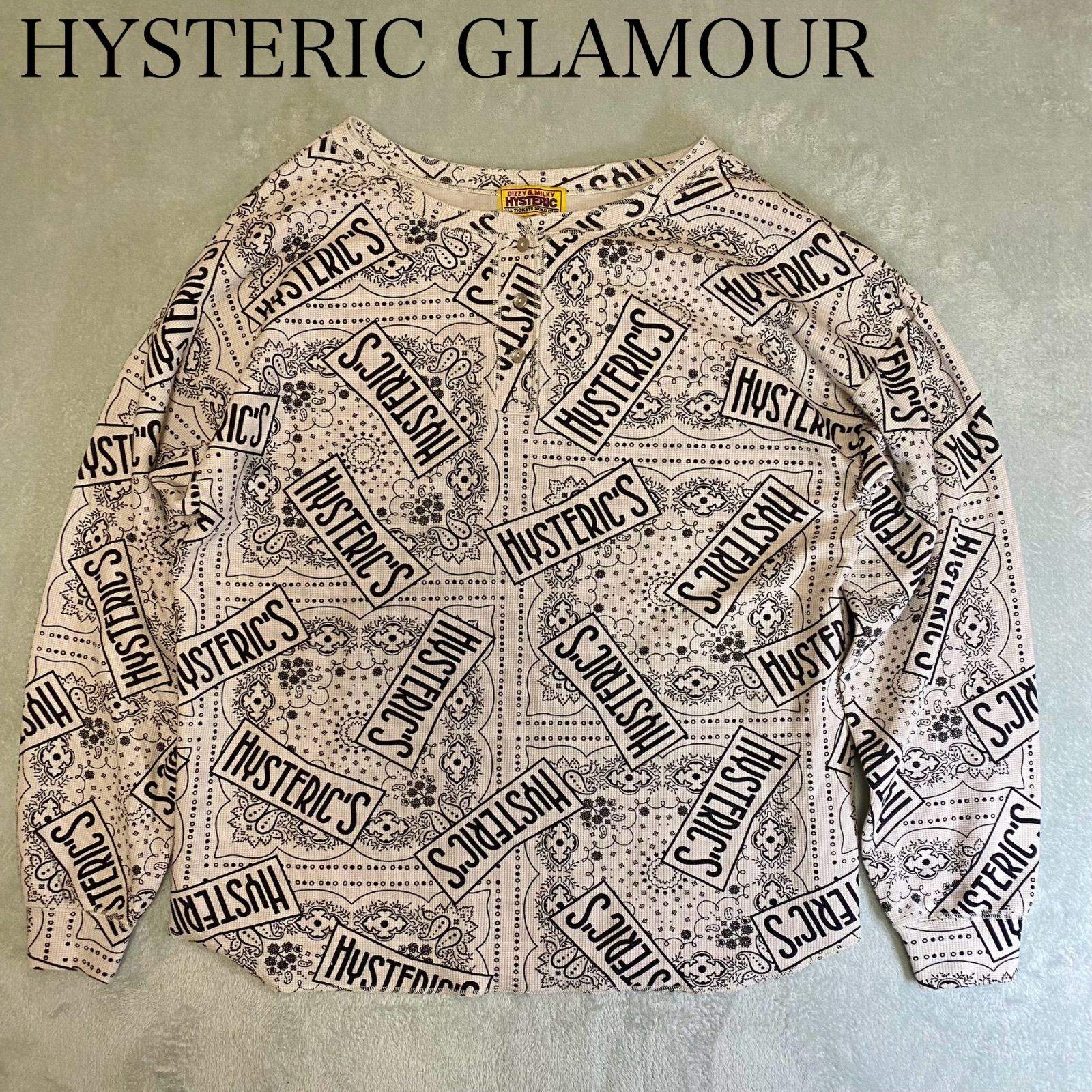 HYSTERIC GLAMOUR】ペイズリー柄 ヘンリーネック 長袖Tシャツ サーマル 