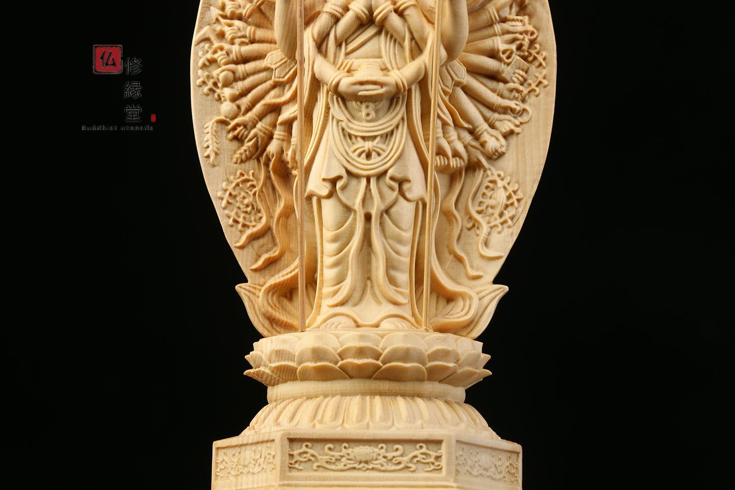 珍品 木彫り 仏像 千手観音菩薩立像 財前彫刻 一刀彫 天然木檜材 福徳 