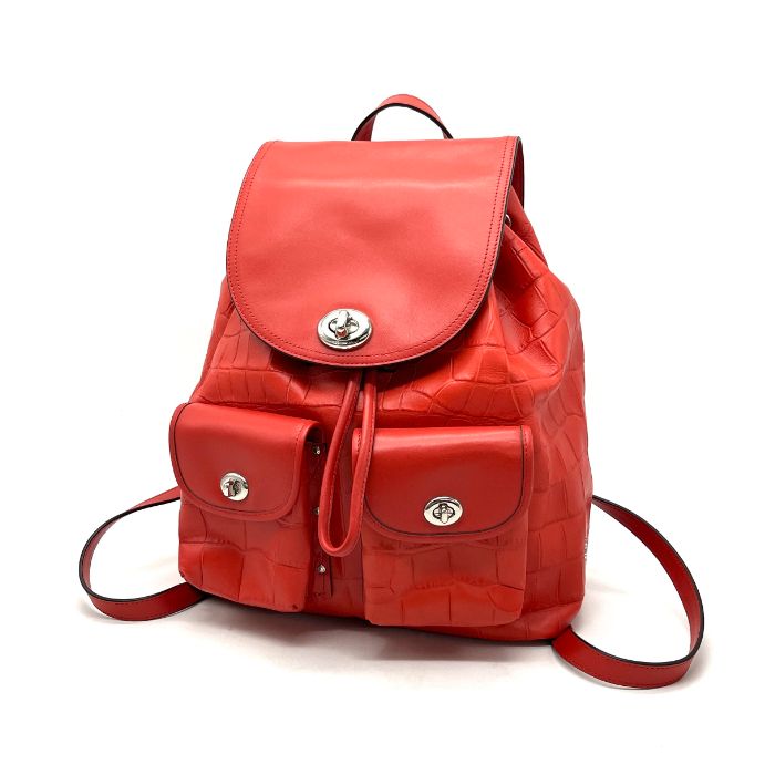 中古】良品 COACH コーチ クロコ 型押し レザー リュック サック 