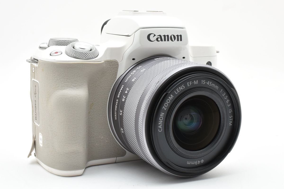 Canon EOS Kiss M ホワイト + EF-M 15-45mm F3.5-6.3 IS STM 充電器