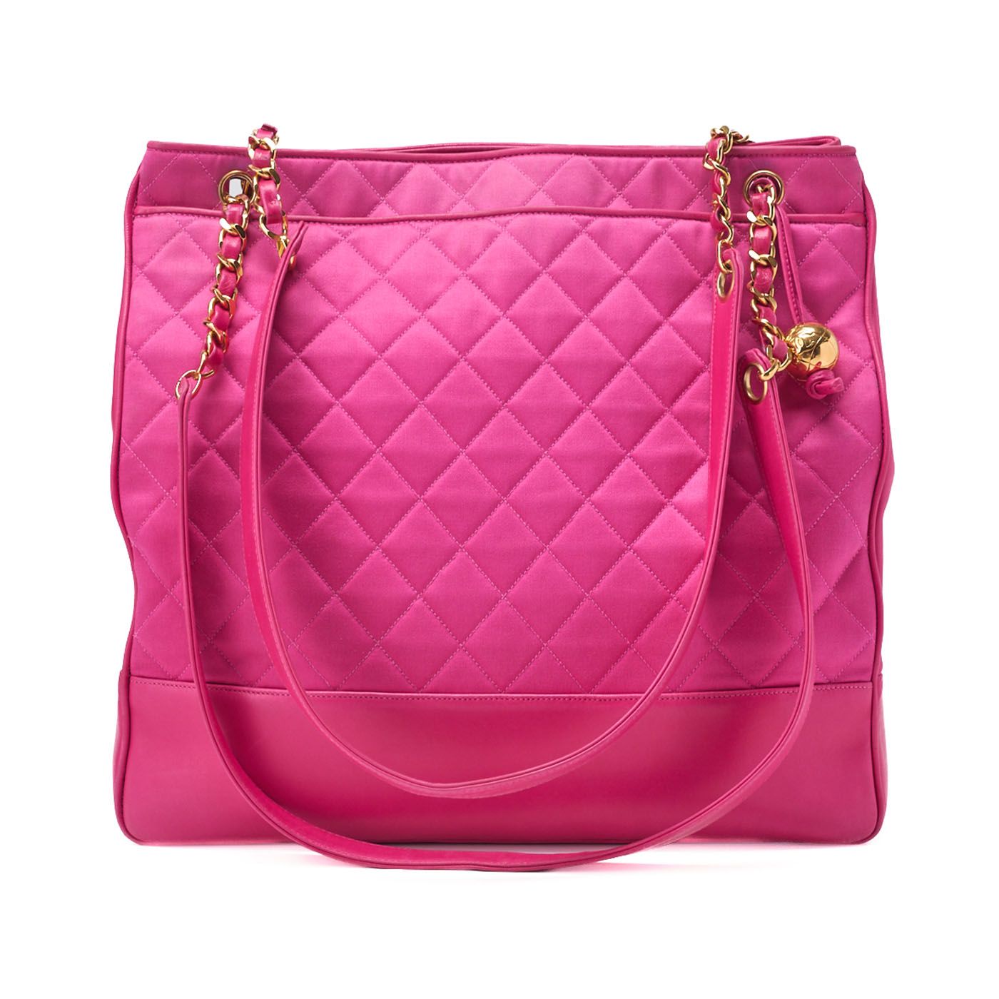 CHANEL シャネル ショルダーバッグ マトラッセ ボールチャーム サテン×ラムスキン ピンク ラージサイズ ゴールド金具 レディースバッグ ブランド