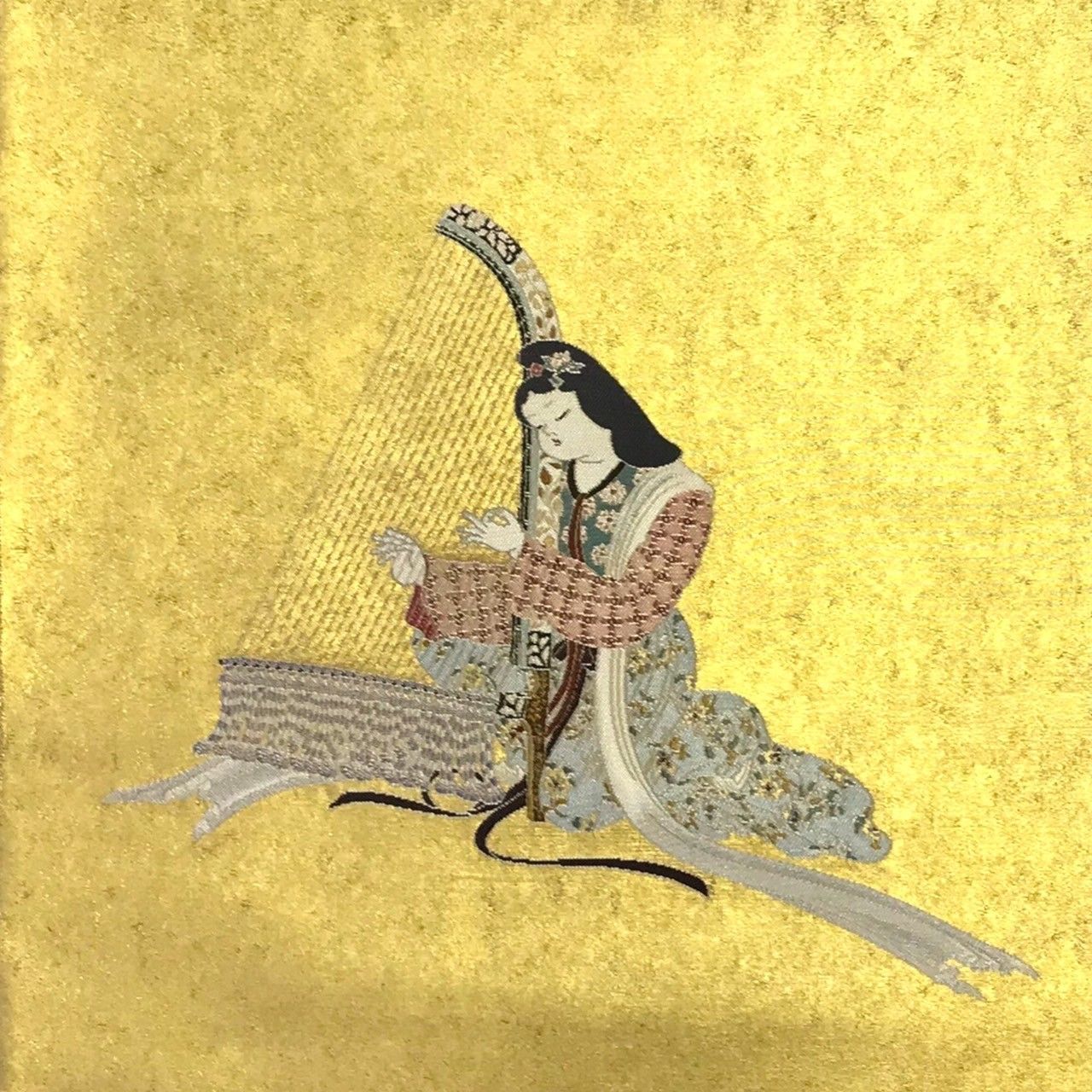 由水十久監修　袋帯　ながしま織物　金色 楽器 由水十久監修 袋帯 ながしま織物 金色 楽器