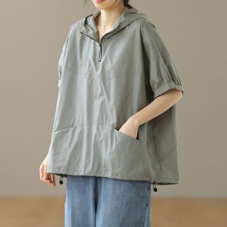 パーカー レディース ブラウス 春 夏 秋 フード付き 半袖 tシャツ 夏 ゆったり ビッグシルエット トップス 着心地 大人 体型カバー UVカット プルオーバー Tシャツ 半袖 フード付き パーカー レディース 夏 ゆったり