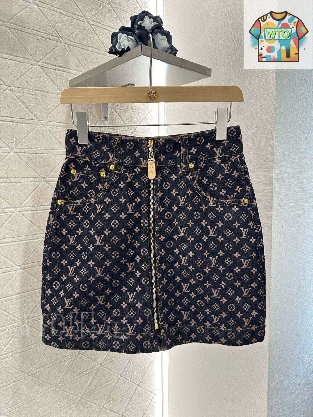 ルイ ヴィトン LOUIS VUITTON ミニスカート LVロゴ 膝丈 38 ルイヴィトン ミニスカート サイズ38 M レディース美品